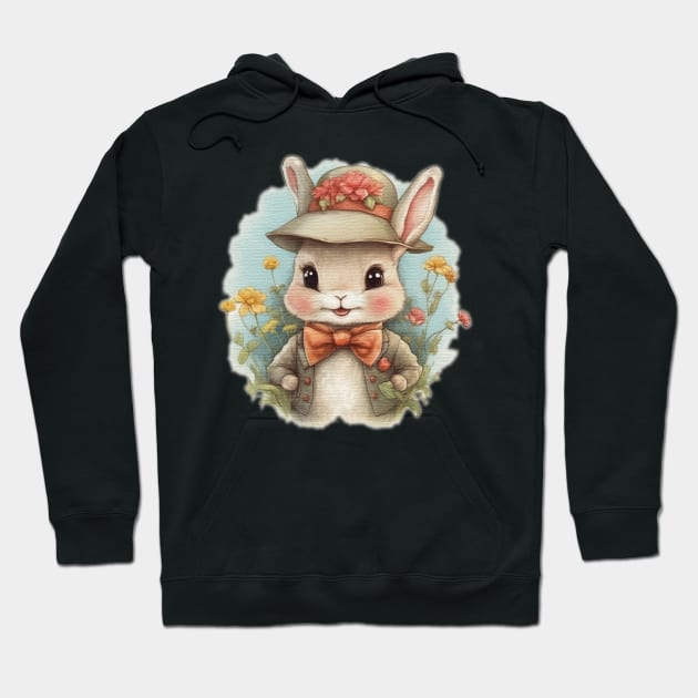 cute little rabbit wearing a hat and a bow tie Hoodie by JnS Merch Store